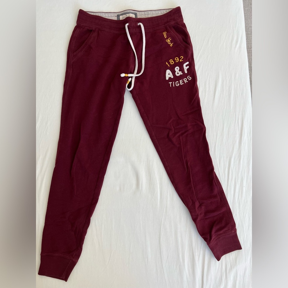 Abercrombie & Fitch Burgundy Sweatpants with Drawstring Waistband